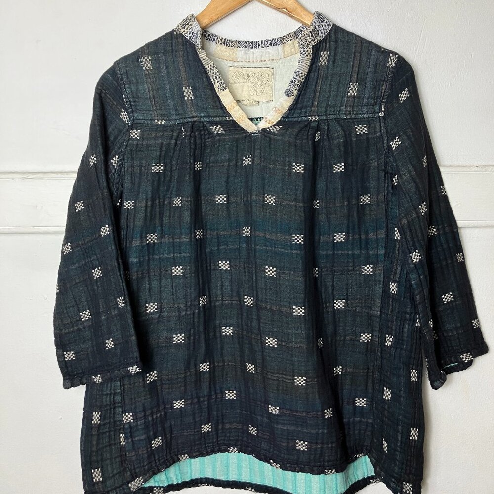 Ace and Jig 100% Cotton Made in India Lined Geometric Patterned Blouse Blue Navy